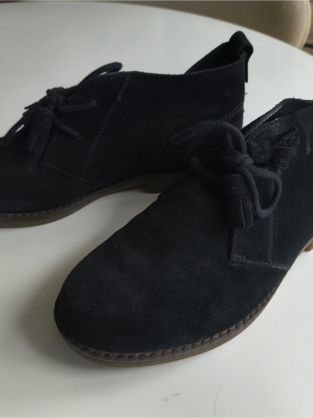 Hush Puppies Black Suede Tassel Mules